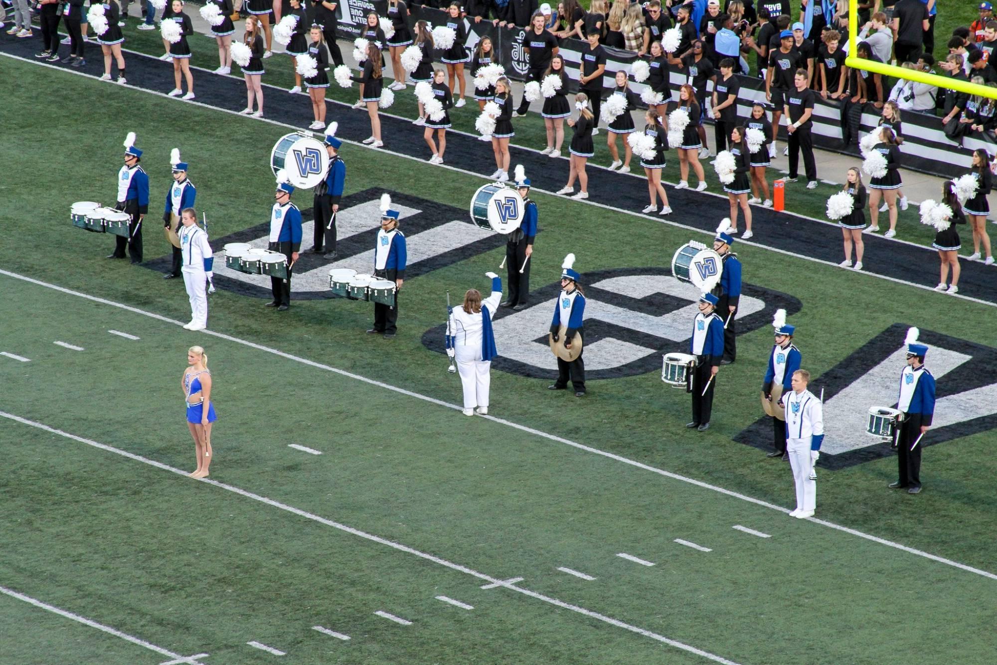 The LMB Drumline entering the field to begin pregame.